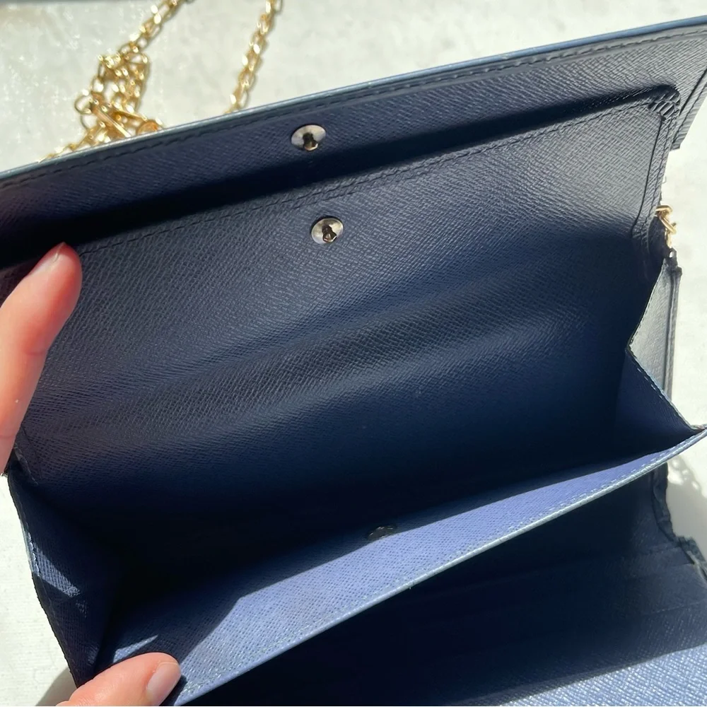 Louis Vuitton Navy Blue Epi Leather Long Wallet Snap Trifold LV with Chain 2005